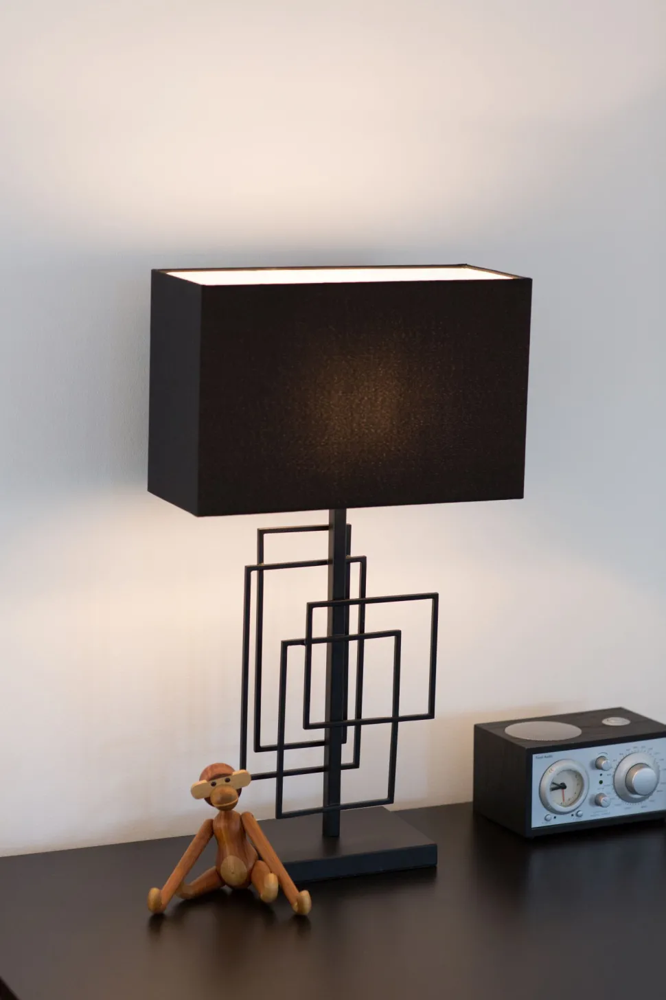 Tischlampe Schwarz Metall Stoff 52 cm E27 Modern