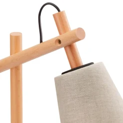 Tischlampe Skandinavisch Holz Leinen 46 cm E27
