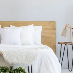 Tischlampe Skandinavisch Holz Leinen 46 cm E27