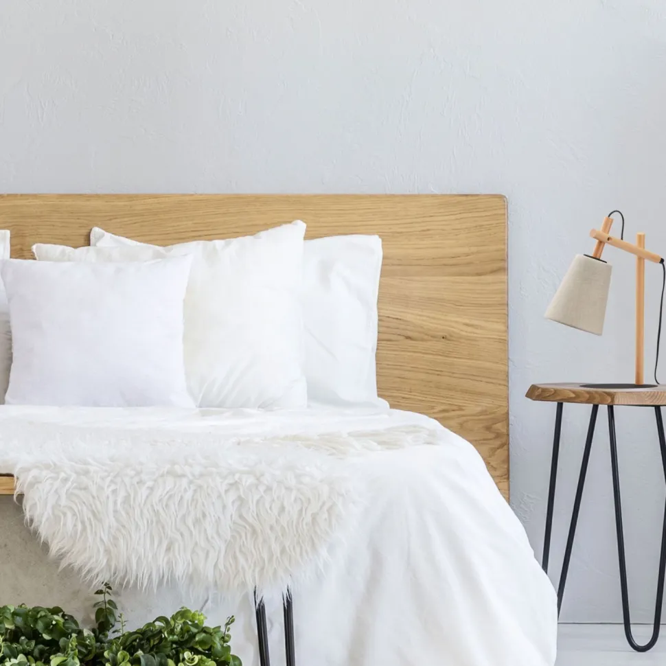 Tischlampe Skandinavisch Holz Leinen 46 cm E27