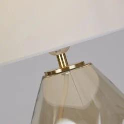 Tischlampe Stoff Glas blendarm 44,5 cm Champagner Weiß