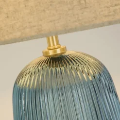 Tischlampe Stoff Glas E27 37 cm Blau Natur wohnlich