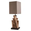 Tischlampe Stoff Holz blendarm E14 45 cm in Natur Braun