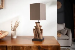 Tischlampe Stoff Holz blendarm E14 45 cm in Natur Braun