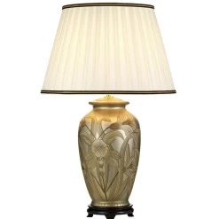 Tischlampe Stoff Keramik in Silber Creme 74 cm