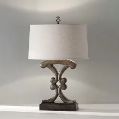 Tischlampe Stoff Metall 65 cm Schwarz antik Creme E27