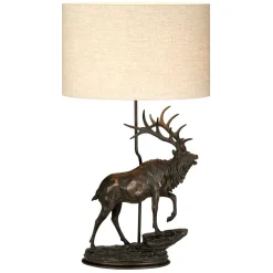 Tischlampe Stoff Resin Hirsch 80cm Bronze antik Natur