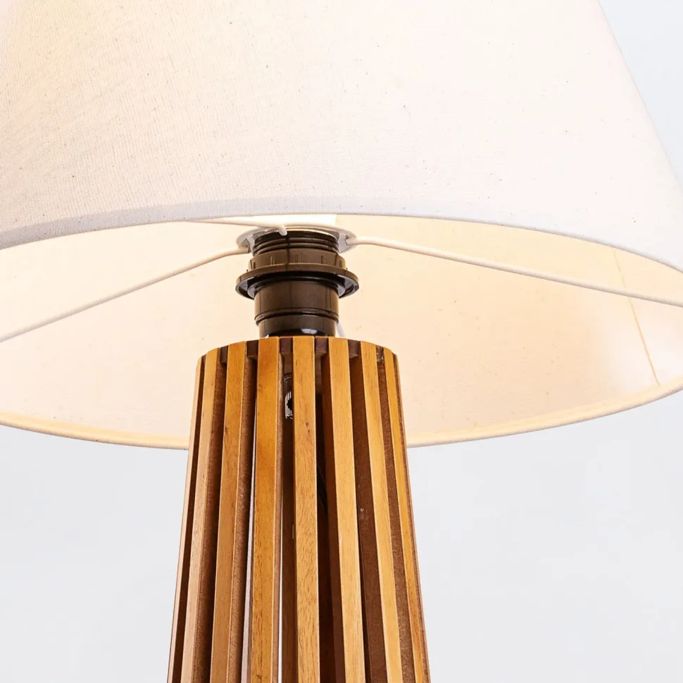 Tischlampe Stoff Teak Holz Furnier Stoff 66 cm E27