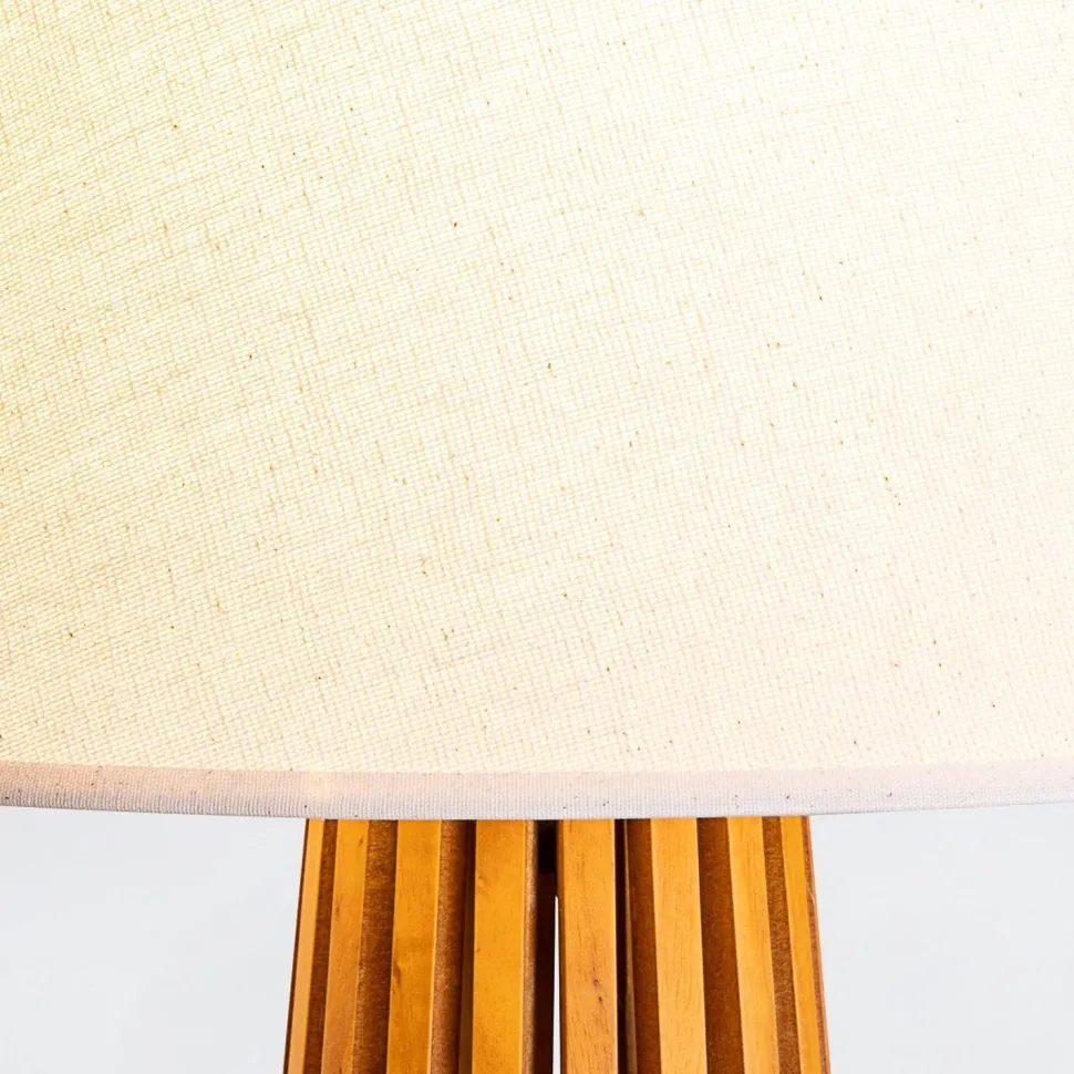 Tischlampe Stoff Teak Holz Furnier Stoff 66 cm E27