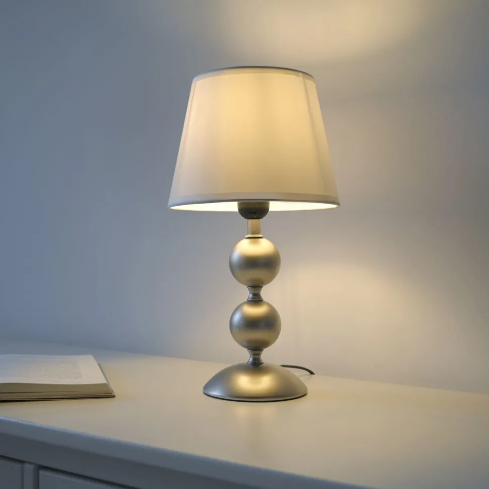 Tischlampe Stoffschirm Metall Creme Bronze 36 cm E27