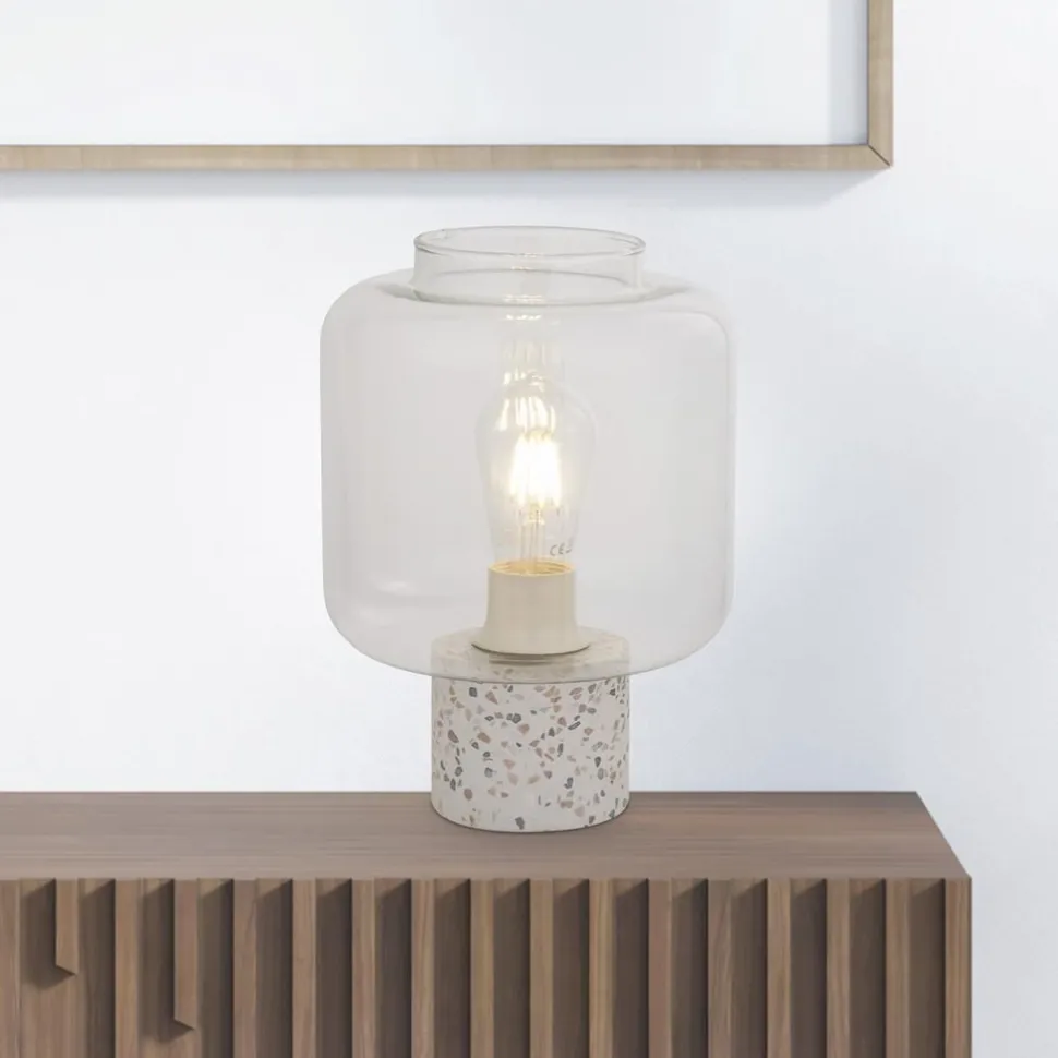 Tischlampe Weiß 28 cm klein Glas Beton Terrazzo E27