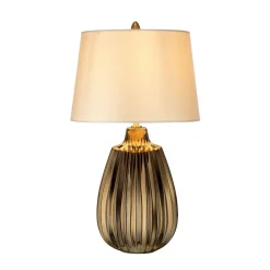 Tischlampe Weiß Bronze E27 55 cm Stoff Keramik