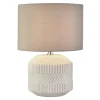 Tischlampe Weiß Grau E14 37,5 cm Ø 27 cm Keramik Stoff