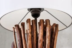 Tischlampe Weiß Holz Stoff E27 H:58 cm gemütlich