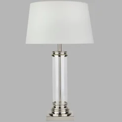 Tischleuchte 63 cm E27 in Silber matt Weiß Glas