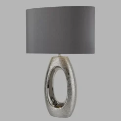 Tischleuchte Chrom Grau E27 61 cm Stoff Keramik Modern