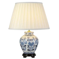 Tischleuchte Creme Blau Weiß E27 50 cm Stoff Keramik