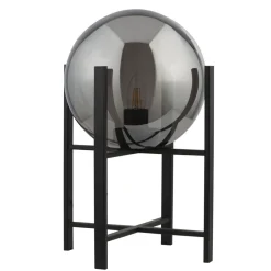 Tischleuchte E27 43 cm Schwarz Rauchgrau Glas Metall