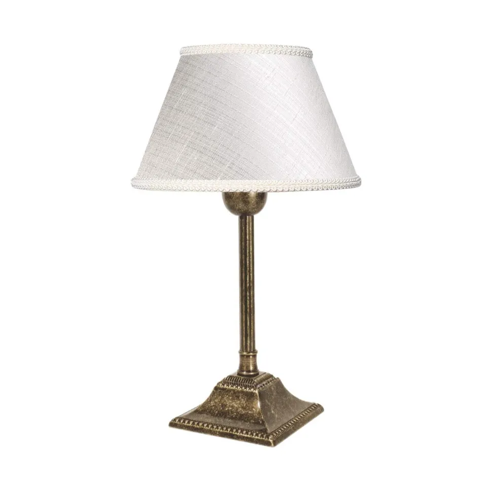 Tischleuchte E14 Messing Stoff 29 cm in Bronze Antik Weiß