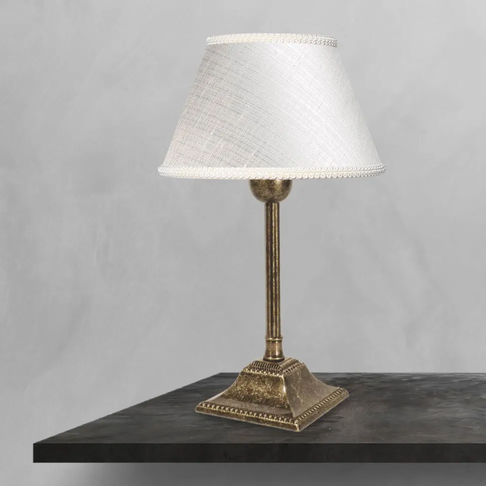 Tischleuchte E14 Messing Stoff 29 cm in Bronze Antik Weiß