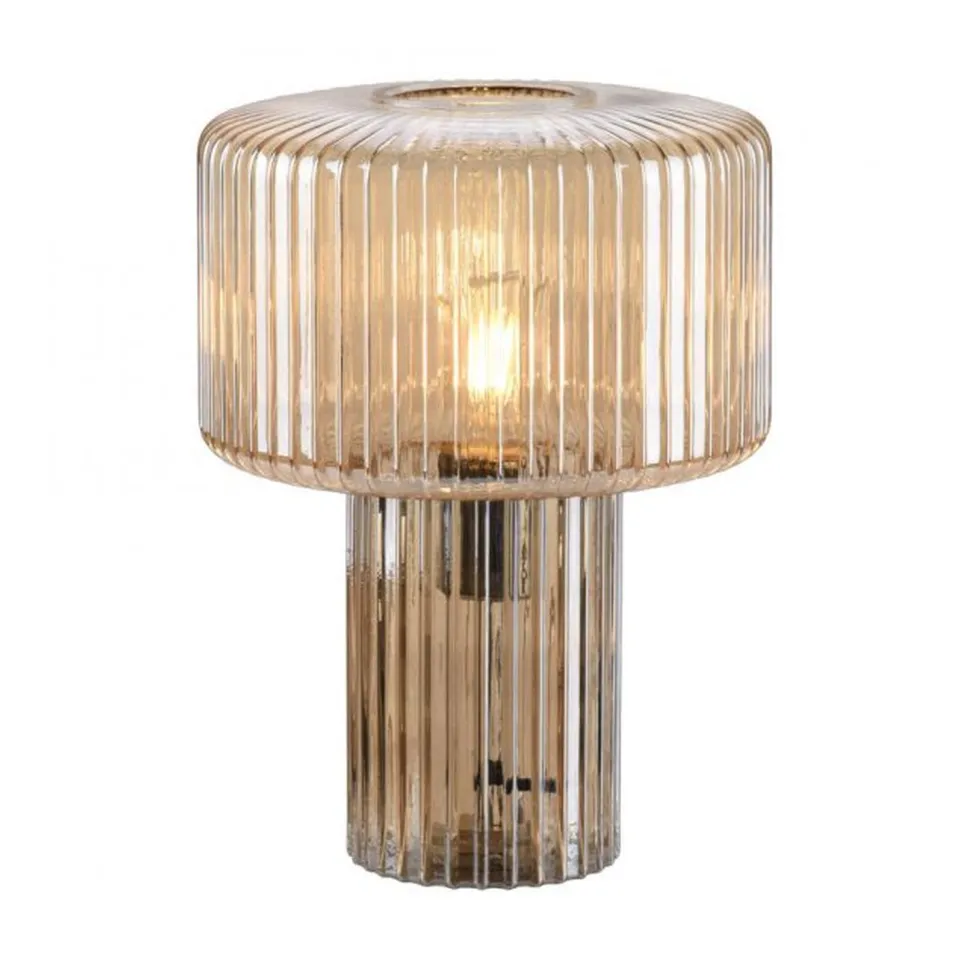 Tischleuchte Glas in Bernstein E27 35 cm Pilz Retro