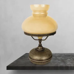 Tischleuchte Glas Messing H: 36,5 cm E27 in Bronze Antik Creme