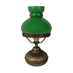 Tischleuchte Glas Messing 24,5 cm in Bronze Antik Grün