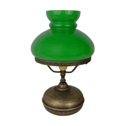 Tischleuchte Glas Messing H: 36,5 cm E27 in Bronze Antik Grün