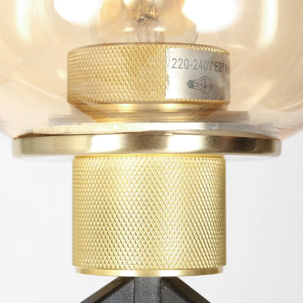 Tischleuchte Glas Metall in Schwarz Messing E27 23 cm