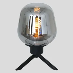 Tischleuchte Glasschirm in Rauchgrau E27 28 cm stilvoll