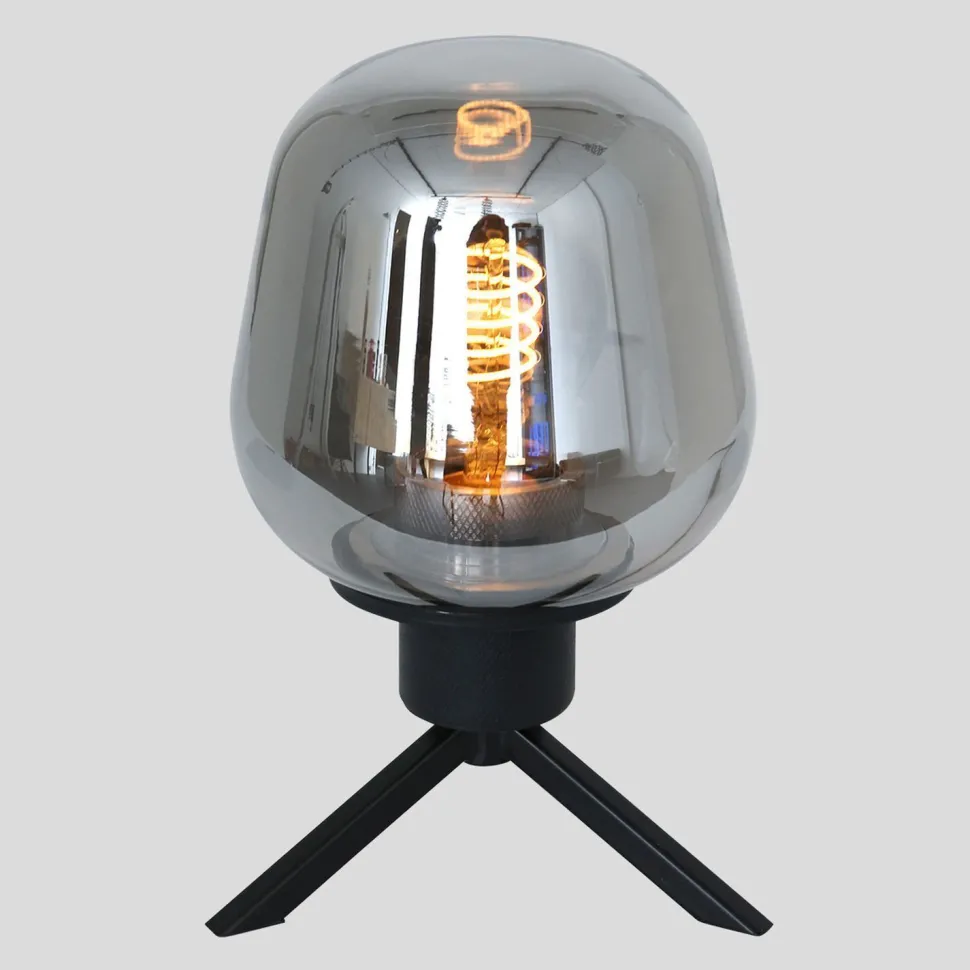 Tischleuchte Glasschirm in Rauchgrau E27 28 cm stilvoll