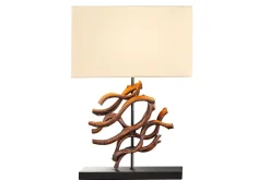 Tischleuchte Holz Stoff Kautschuk 57 cm E27 blendarm