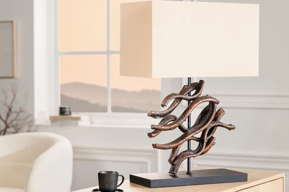 Tischleuchte Holz Stoff Kautschuk 57 cm E27 blendarm