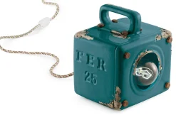 Tischleuchte Keramik E27 Shabby 20 cm hoch eckig Petrol