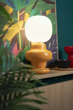 Tischleuchte Keramik Glas 17 cm breit 35 cm Gelb Weiß