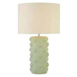Tischleuchte Keramik Leinen E14 54 cm Grün Natur