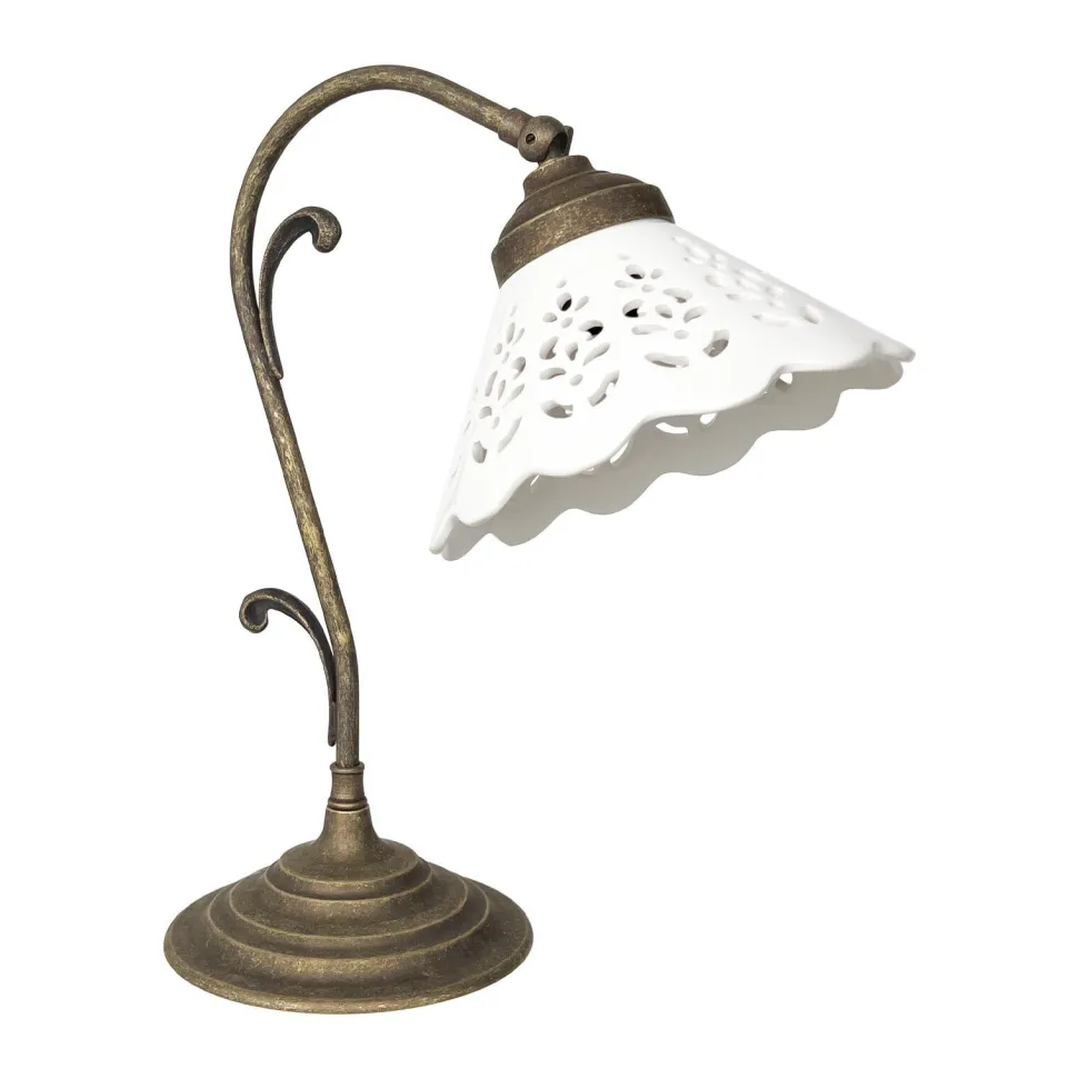 Tischleuchte Keramik Messing H: 36 cm schwenkbar E14 Rustikal