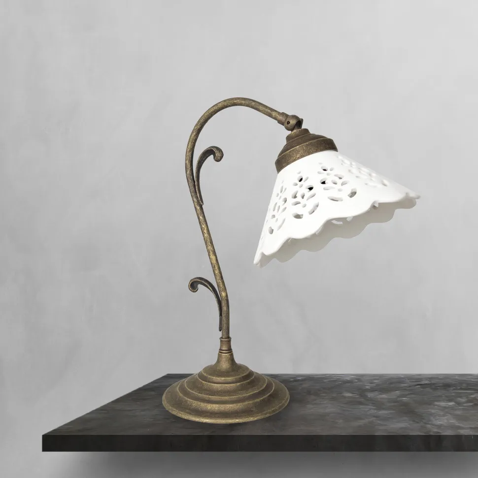 Tischleuchte Keramik Messing H: 36 cm schwenkbar E14 Rustikal