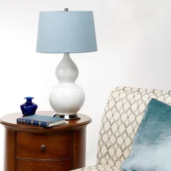 Tischleuchte Keramik Stoff E27 64 cm hoch Weiß Blau