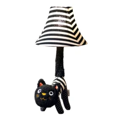 Tischleuchte LED Katze 51 cm Schwarz Weiß flauschig