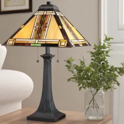 Tischleuchte Metall Glas 63,1 cm Tiffany Stil Zugschalter