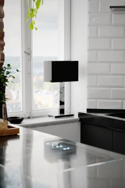 Tischleuchte Metall Stoff 47 cm Chrom Schwarz E27 eckig