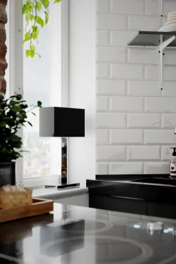 Tischleuchte Metall Stoff 47 cm Chrom Schwarz E27 eckig