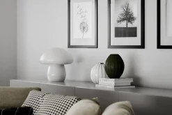 Tischleuchte Pilz Look Glas 30 cm hoch Weiß E27