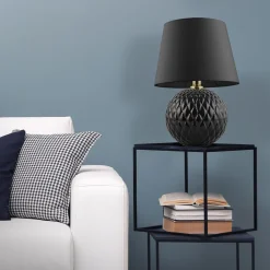 Tischleuchte Schwarz 60 cm hoch Glas Stoff E27 DOLORES