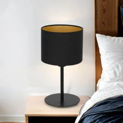 Tischleuchte Schwarz Gold 34 cm Stoff Schirm E27