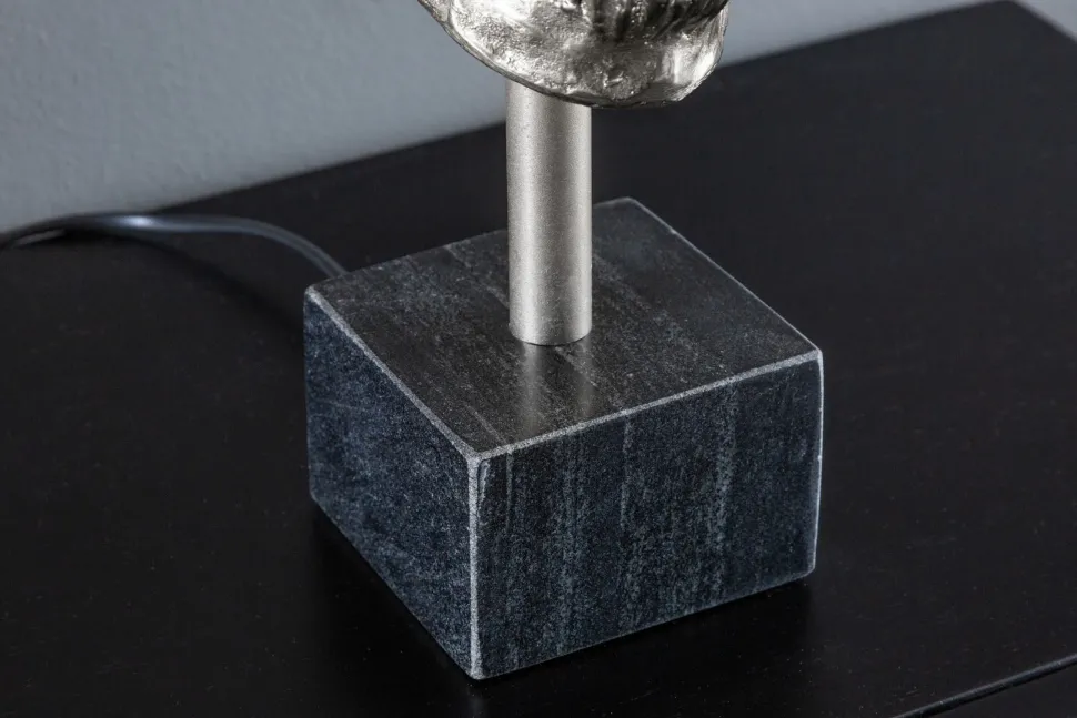 Tischleuchte Silber Schwarz Totenkopf E27 Metall Stoff