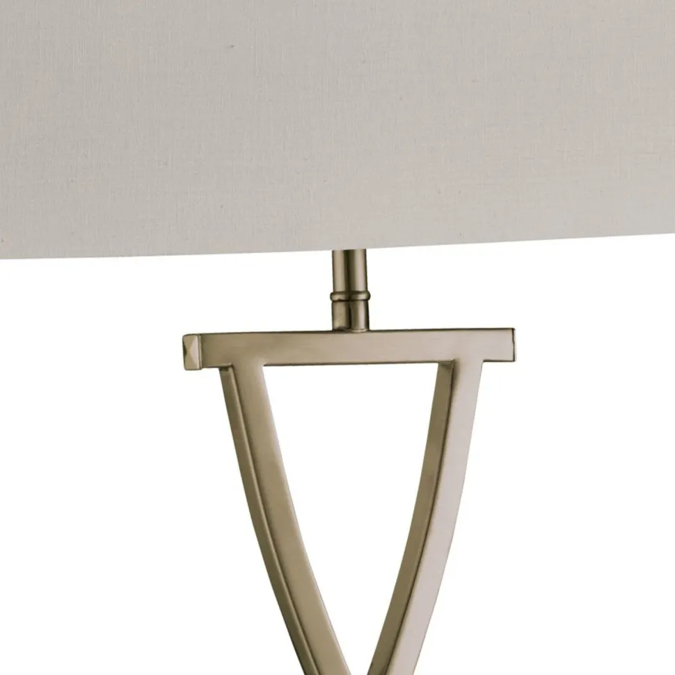 Tischleuchte Stoff Metall H: 48, 5 cm in Weiß Messing antik