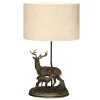 Tischleuchte Stoff Schirm Hirsch in Bronze Natur E27
