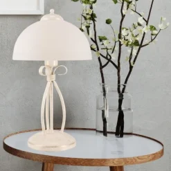Tischleuchte Weiß 43cm Metall rund Rustikal LIRLIN